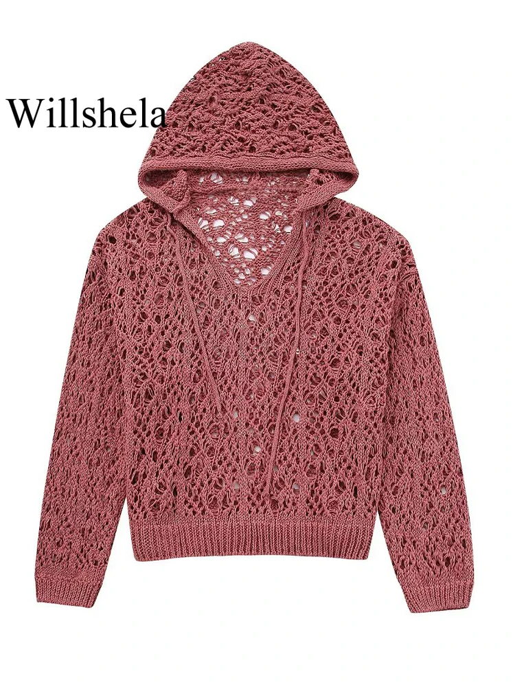 Willshela Women Fashion Red Hollow Out Knitted Pullovers Sweatshirt Vintage Long Sleeves Hooded Neck Female Chic Lady Outfits
Willshela Women Fashion Red Hollow Out Knitted Pullovers Sweatshirt Vintage Long Sleeves Hooded Neck Female Chic Lady Outfits