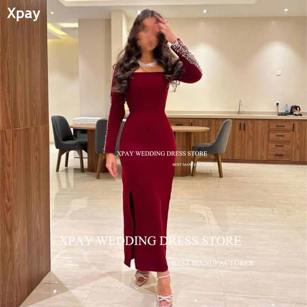 XPAY Square Neck Burgundy Evening Dresses Saudi Arabic Long Sleeves Mermaid Prom Gown Elastic Satin Ankle Special Occasion Dress
XPAY Square Neck Burgundy Evening Dresses Saudi Arabic Long Sleeves Mermaid Prom Gown Elastic Satin Ankle Special Occasion Dress