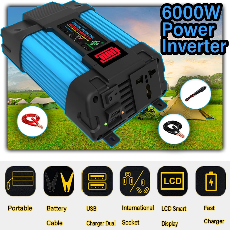 6000W Power Inverter 12V To 110V/220V all powers Solar Inverter Car charger LED Display Screen Solar System for Phone Laptops
6000W Power Inverter 12V To 110V/220V all powers Solar Inverter Car charger LED Display Screen Solar System for Phone Laptops