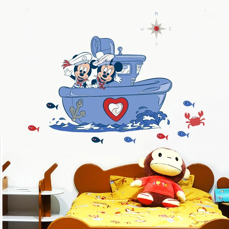 

cartoon mickey minnie mouse on the boat wall stickers bedroom kids rooms home decor disney wall decals pvc mural art diy posters