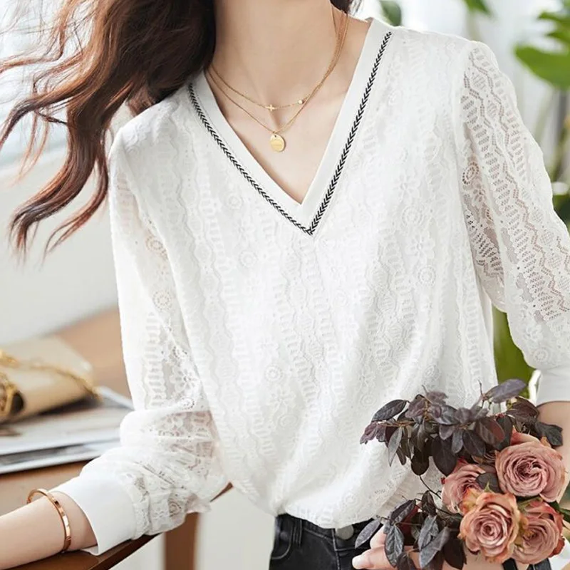 2024 New Summer High Waist Elegant Fashion Korean Style Office Lady Women's Shirt Chiffon Hollow Out V Neck Long Sleeve Y2K Tops
2024 New Summer High Waist Elegant Fashion Korean Style Office Lady Women's Shirt Chiffon Hollow Out V Neck Long Sleeve Y2K Tops
