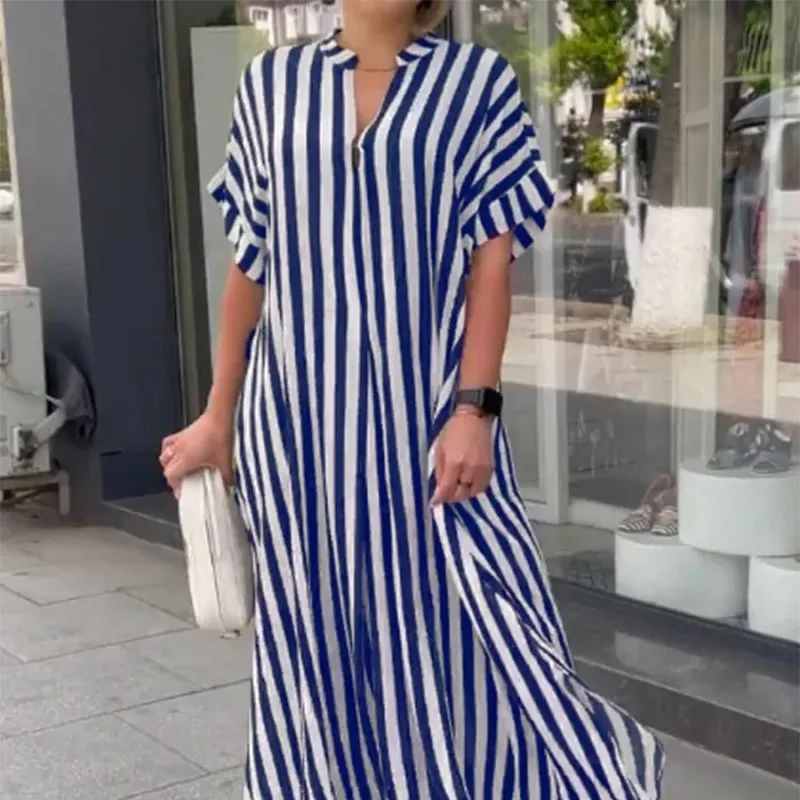 Wepbel Striped Cardigan Short Sleeve Irregular Dress Loose Summer Shirt Dress Women Fashion Straight Stripe Casual Shirt Dress
Wepbel Striped Cardigan Short Sleeve Irregular Dress Loose Summer Shirt Dress Women Fashion Straight Stripe Casual Shirt Dress