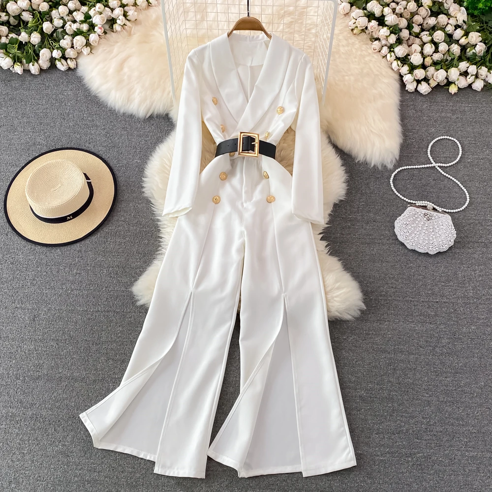 Clothland Women Stylish Double Breasted Jumpsuits Long Sleeve Belt White Black Office Wear Overalls Playsuits KA163
Clothland Women Stylish Double Breasted Jumpsuits Long Sleeve Belt White Black Office Wear Overalls Playsuits KA163