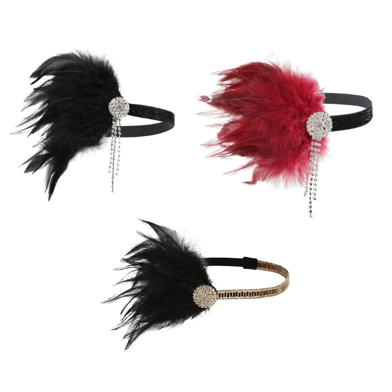 

Feather Headbands Cocktail Tea-Party Headwear for Girls Gatsby Hair Accessories 1920s Flapper Headband Crystal