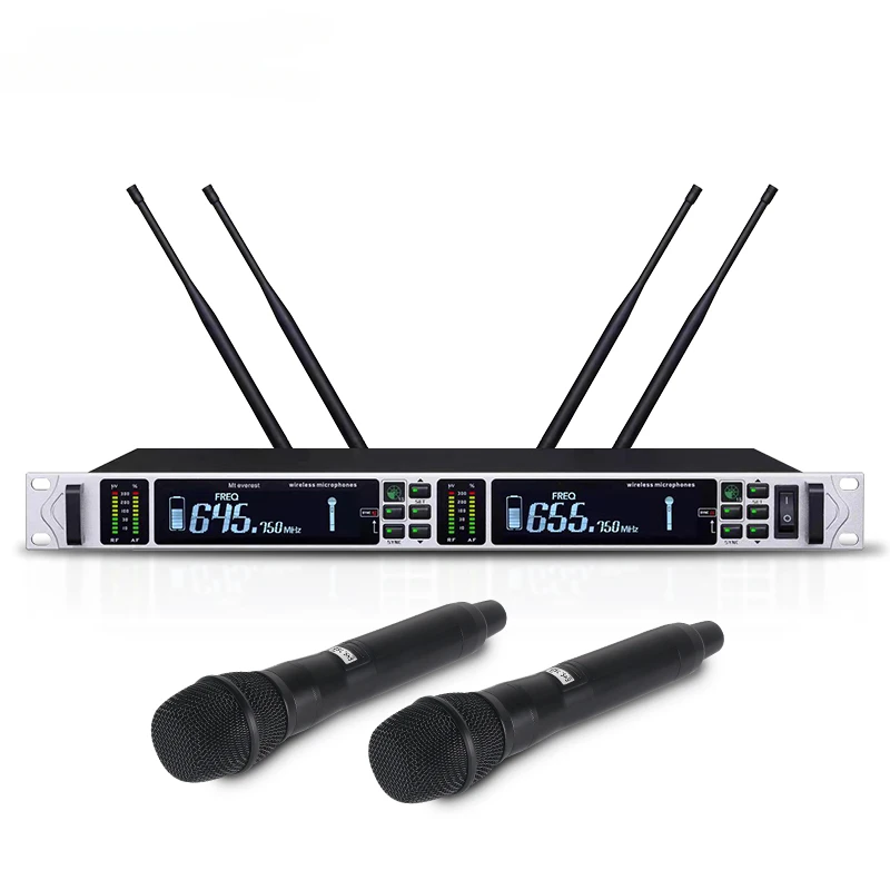 Professional Long Distance True Diversity Wireless Vocal Mic Set 2channel UHF Karaoke Stage Dynamic Handheld Microphone
Professional Long Distance True Diversity Wireless Vocal Mic Set 2channel UHF Karaoke Stage Dynamic Handheld Microphone