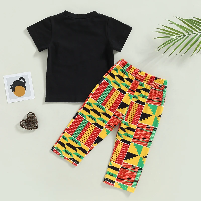 

Одежда для маленьких мальчиков в африканском стиле, верх с карманами, футболка с коротким рукавом и брюки, черный комплект одежды с историей