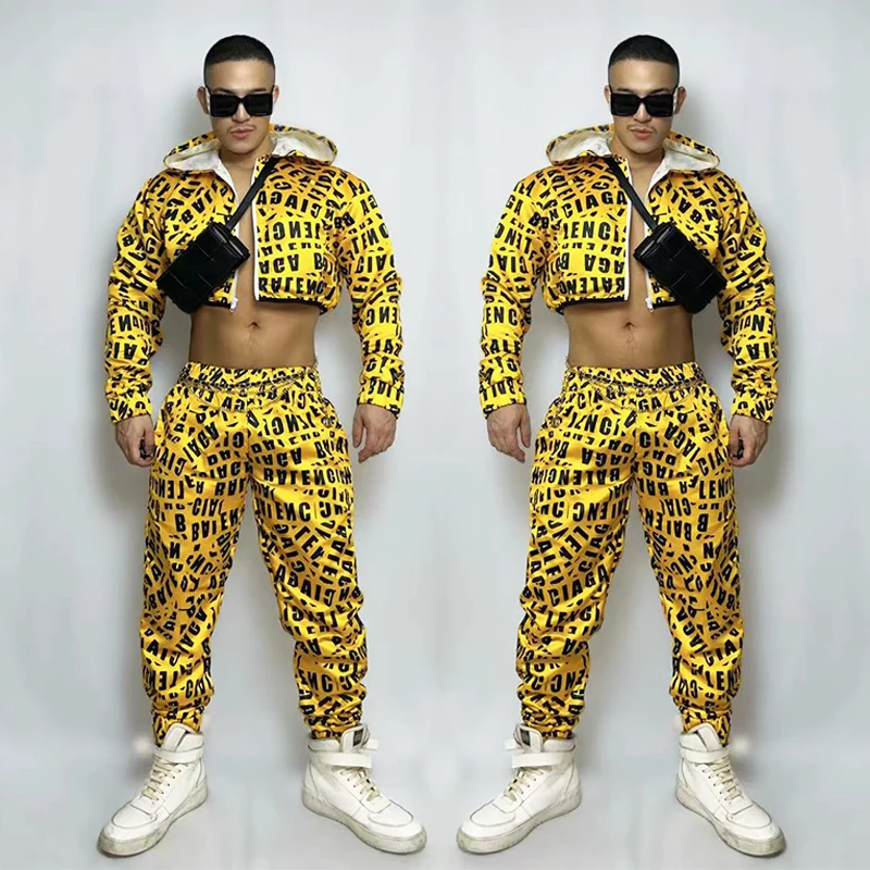 

Hip Hop Dancewear For Male Nightclub Jazz Gogo Dancer Outfit Bar Hoodie Pants Suit Dancing Clothes Dj Ds Rave Outfit VDB5341