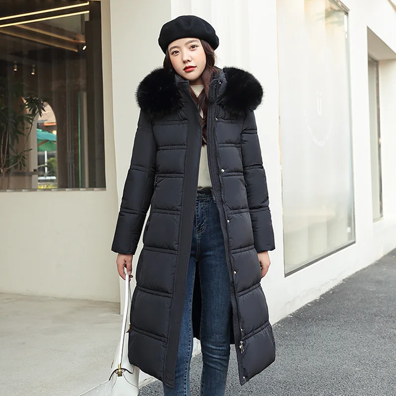 Women Cotton-padded Jacket With Fur Hooded Long Bubble Coat Female Winter Warm Parkas Outerwear Puffer Overcoat with Belt Women Cotton-padded Jacket With Fur Hooded Long Bubble Coat Female Winter Warm Parkas Outerwear Puffer Overcoat with Belt