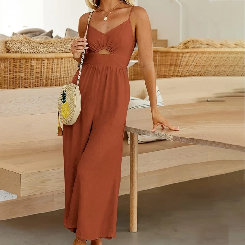Women Jumpsuit 2023 Summer Suspender Rompers V-neck Hollow-out Pleated High Waist Wide Leg Pants with Side Pockets P8DB
Women Jumpsuit 2023 Summer Suspender Rompers V-neck Hollow-out Pleated High Waist Wide Leg Pants with Side Pockets P8DB