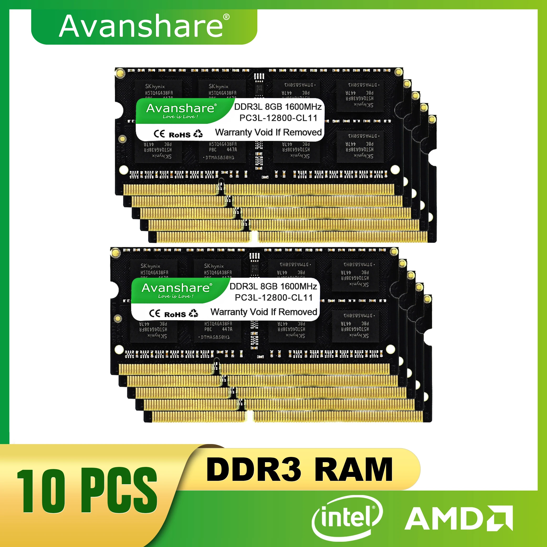 

Avanshare 10 шт. DDR3L Ddr3 4 ГБ 8 ГБ 1333 МГц 1600 МГц PC3 10600 12800 Sodimm память для ноутбука DDR3 Ram