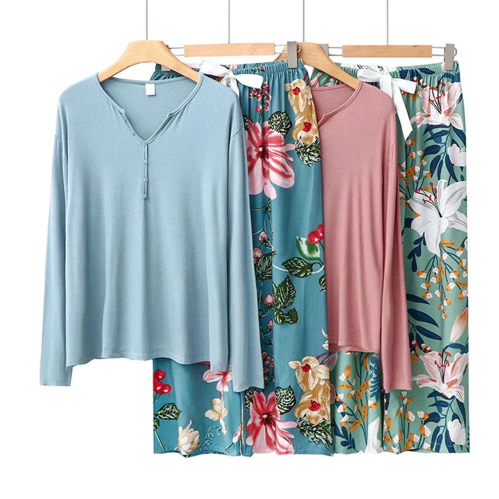 Fdfklak Leisure Thin V-Neck Women Sleepwear 2Pcs Nightwear Autumn New Homewear Long Sleeve Print Floral Pajamas Set
Fdfklak Leisure Thin V-Neck Women Sleepwear 2Pcs Nightwear Autumn New Homewear Long Sleeve Print Floral Pajamas Set