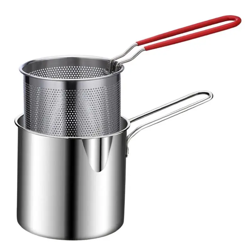 Japanese Tempura Fryer Small Fryer With Filter Mesh Clip Kitchenware Pot For Frying Chicken Legs Dried Fish Chips Chicken Chops 
Japanese Tempura Fryer Small Fryer With Filter Mesh Clip Kitchenware Pot For Frying Chicken Legs Dried Fish Chips Chicken Chops