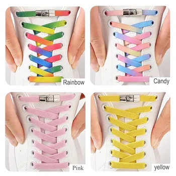 New Press Lock Shoelaces Without ties Gradient Flats Elastic Laces Sneakers Kids Adult No Tie Shoe laces for Shoes Accessories