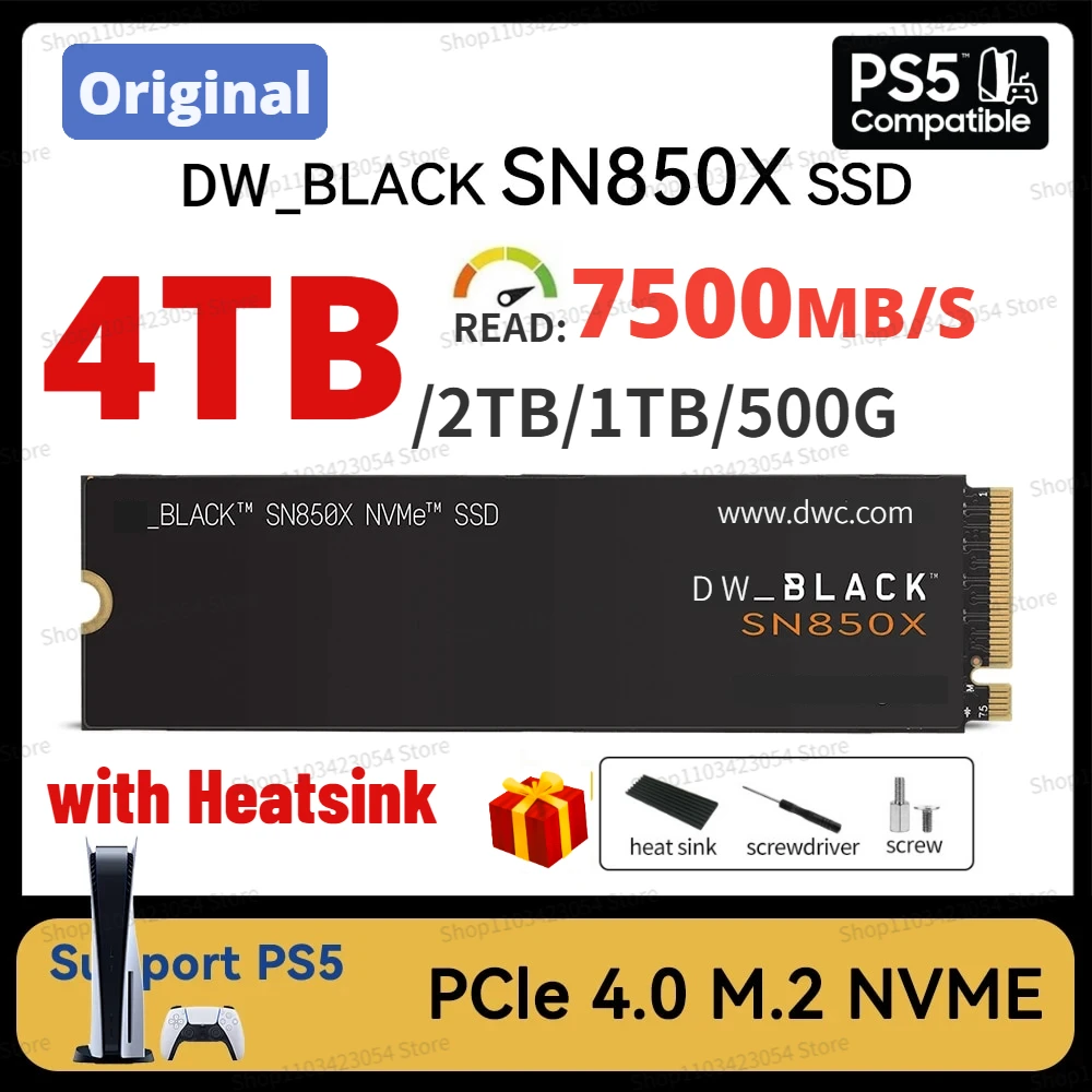 Western Original DW SN850X 1TB 2TB SSD NVMe Gen4 PCIe M.2 2280 PCIe 4.0X4 Drive Internal Solid State Disk for PS5 Desktop Laptop
Western Original DW SN850X 1TB 2TB SSD NVMe Gen4 PCIe M.2 2280 PCIe 4.0X4 Drive Internal Solid State Disk for PS5 Desktop Laptop
