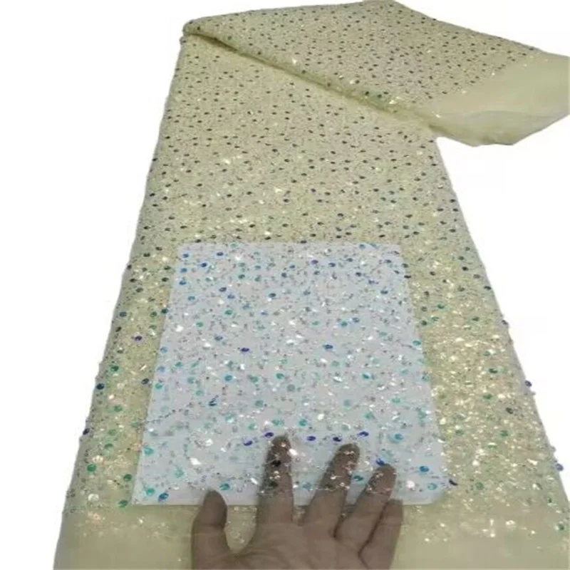 Hot Sale Sequin Lace Fabrics African Beads Lace Fabric High Quality Nigeria French Tulle Mesh Lace Fabric for Bridal Material
Hot Sale Sequin Lace Fabrics African Beads Lace Fabric High Quality Nigeria French Tulle Mesh Lace Fabric for Bridal Material
