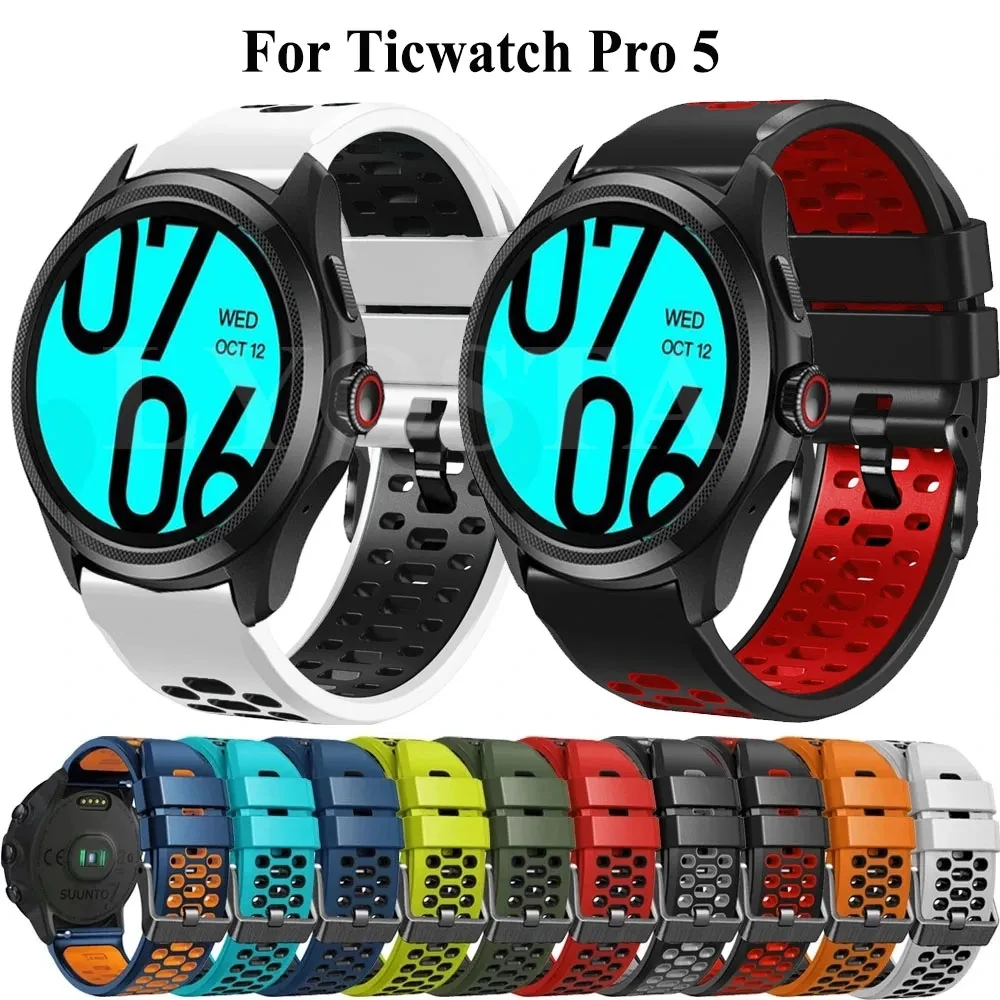

24mm Silicone Sport Watch Band Strap For TicWatch Pro 5 Wristband Replacement For TicWatch Pro 5 Smart Watchband Bracelet Correa