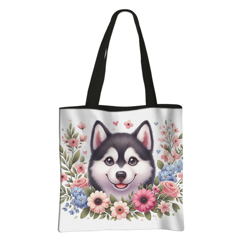 Cute Puppy Dog Print Shopping Bags with Floral Design 4 Sb9fe396f1b424b268fb22bba759df06f3