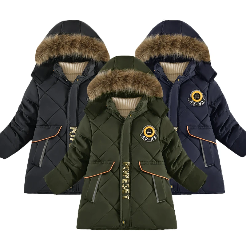 

2023 Winter Boys Jacket 3-8 Years Old Padded Lining With Velvet Thick Keep Warm Heavy Coat For Kids Children Birthday Present