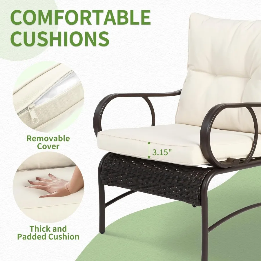 Patio Bistro Sets 3 Piece Rattan Front Porch Chairs Set of 2 with AllWeather Cushions Glass Coffee Table Conversation Set for Patio Bistro Sets 3 Piece Rattan Front Porch Chairs Set of 2 with AllWeather Cushions Glass Coffee Table Conversation Set for
