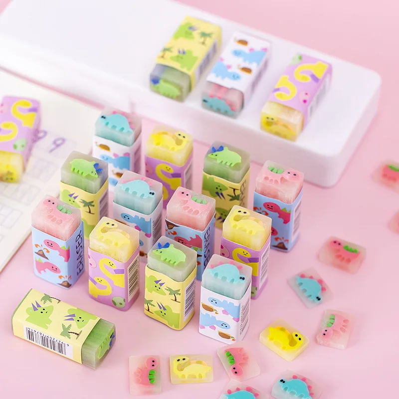 

Cartoon Dinosaur Kawaii Eraser with Fragrant Translucent Cute School Rubbers Funny Stationery School Accessories for Boys