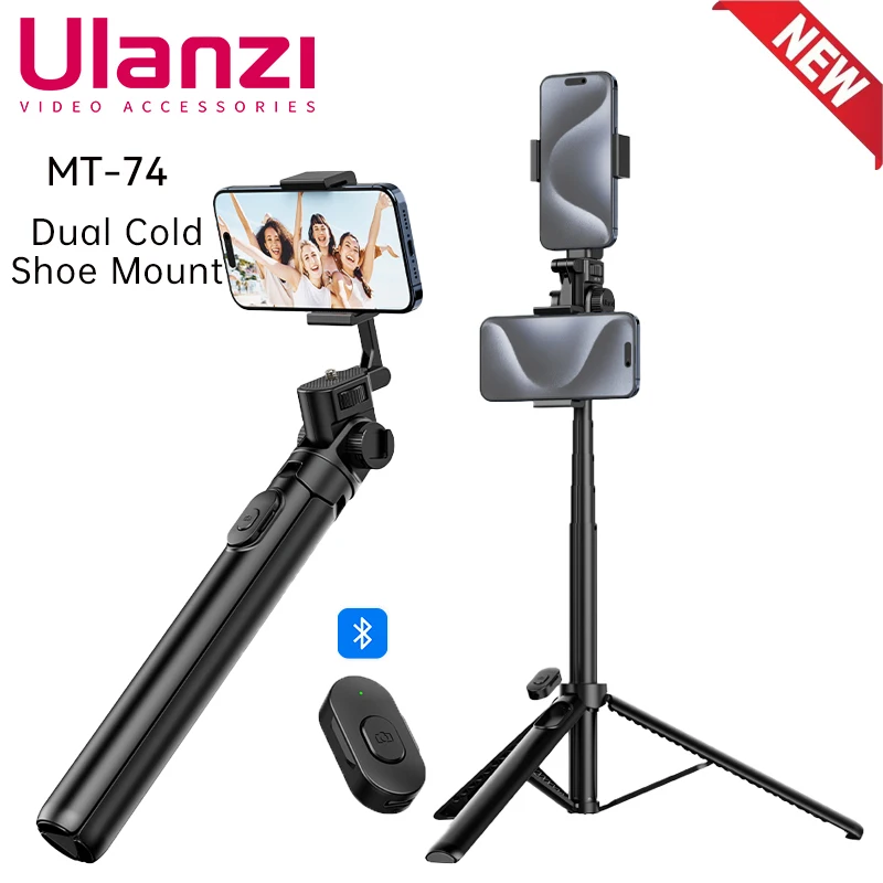 

Ulanzi MT-74 Wireless Selfie Stick Tripod With Cold Shoe Bluetooth Remote Extendable for iPhone SmartPhone Live Streaming Stand
