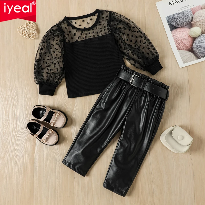 IYEAL Girls Clothes Set Polka Dot Mesh Long Sleeve Top+ PU Leather Pants 2 Pieces Clothing Suit for Kids Girls Clothes
IYEAL Girls Clothes Set Polka Dot Mesh Long Sleeve Top+ PU Leather Pants 2 Pieces Clothing Suit for Kids Girls Clothes