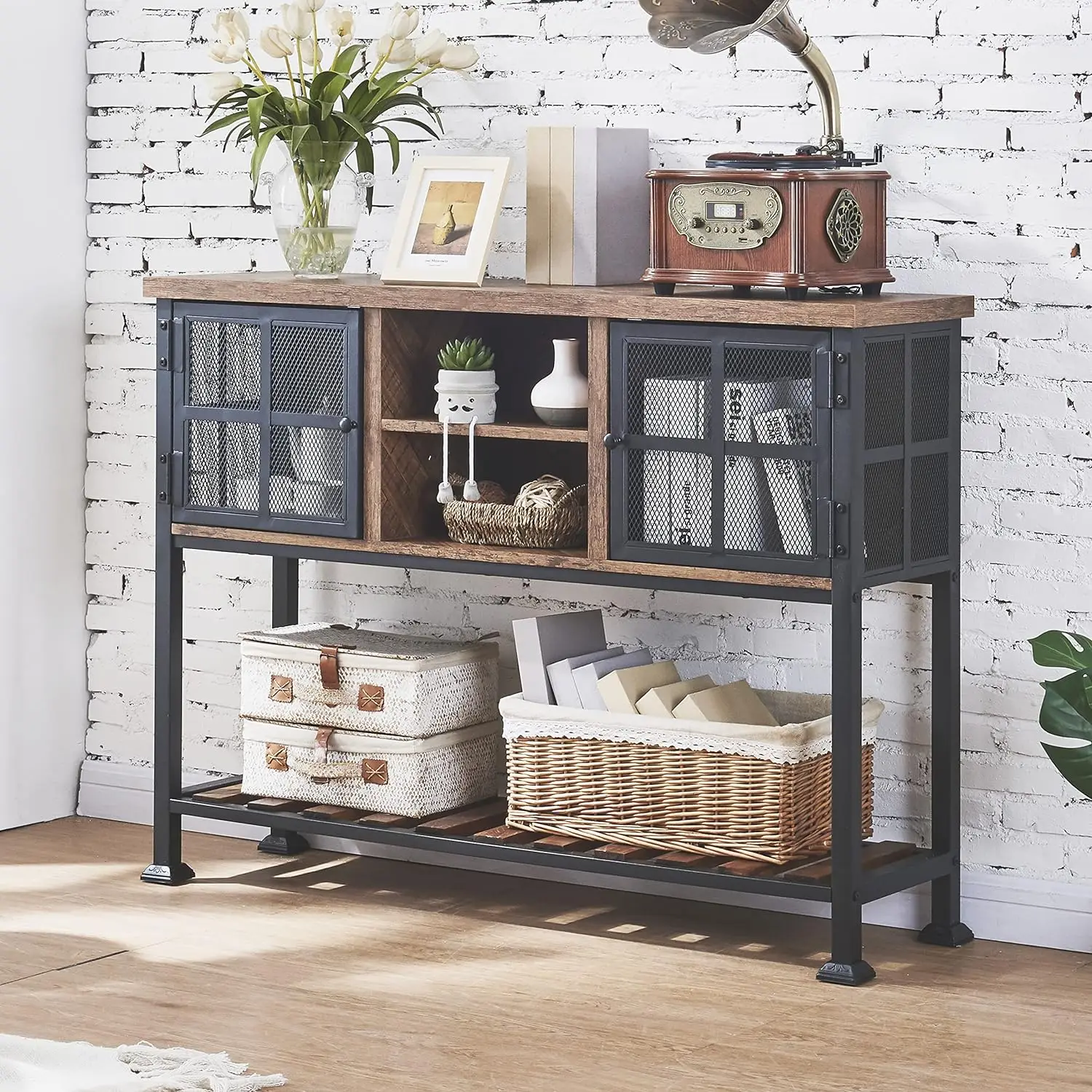 Table Industrial Sofa Console Table for Entryway Rustic Buffet Sideboard with Wood Shelves,Doors,Wine ,Storage Cabinet for Hallw
Table Industrial Sofa Console Table for Entryway Rustic Buffet Sideboard with Wood Shelves,Doors,Wine ,Storage Cabinet for Hallw