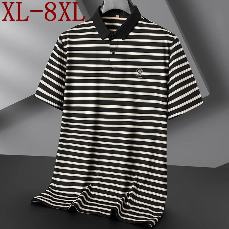

8XL 7XL 6XL 2024 Summer Top Grade New Designer Striped Polo Shirt Men Short Sleeve Lapel Mens Shirts Casual Loose Polos Homme