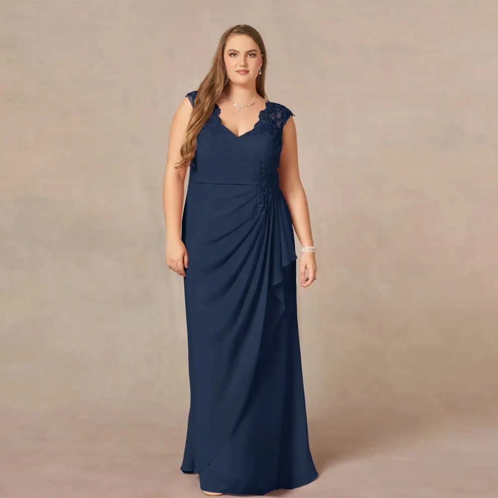 

Plus Size Strapless Mother of Bride Dresses for Women New Navy Blue Sheath Chiffon Sleeveless Wedding Party Dresses 2024 Summer