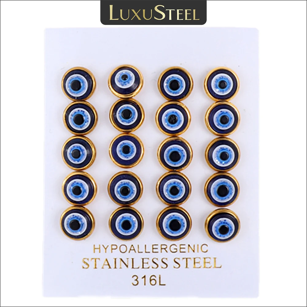 Серьги-гвоздики LUXUSTEEL из нержавеющей стали 316L с цветными турецкими голубыми глазами для женщин и мужчин, 10 пар, оптовая продажа
Серьги-гвоздики LUXUSTEEL из нержавеющей стали 316L с цветными турецкими голубыми глазами для женщин и мужчин, 10 пар, оптовая продажа