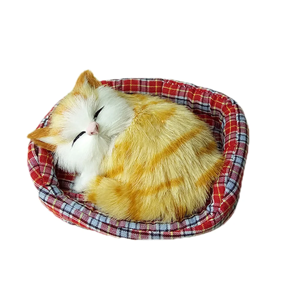 

Cute Simulation Sounding Sleeping Cat Plush Toy with Nest Ornaments Crafts for Kids Children Favorite Birthday Christmas Gift