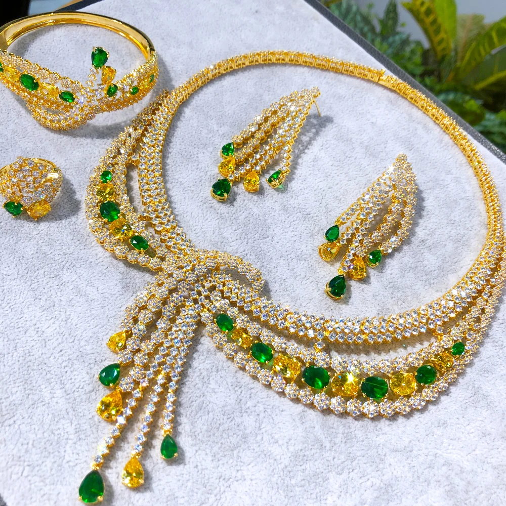 

GODKI Famous Brand Green CZ Luxury African Jewelry Sets For Women Wedding Party Zircon Crystal Dubai Bridal Jewelry Set Gift