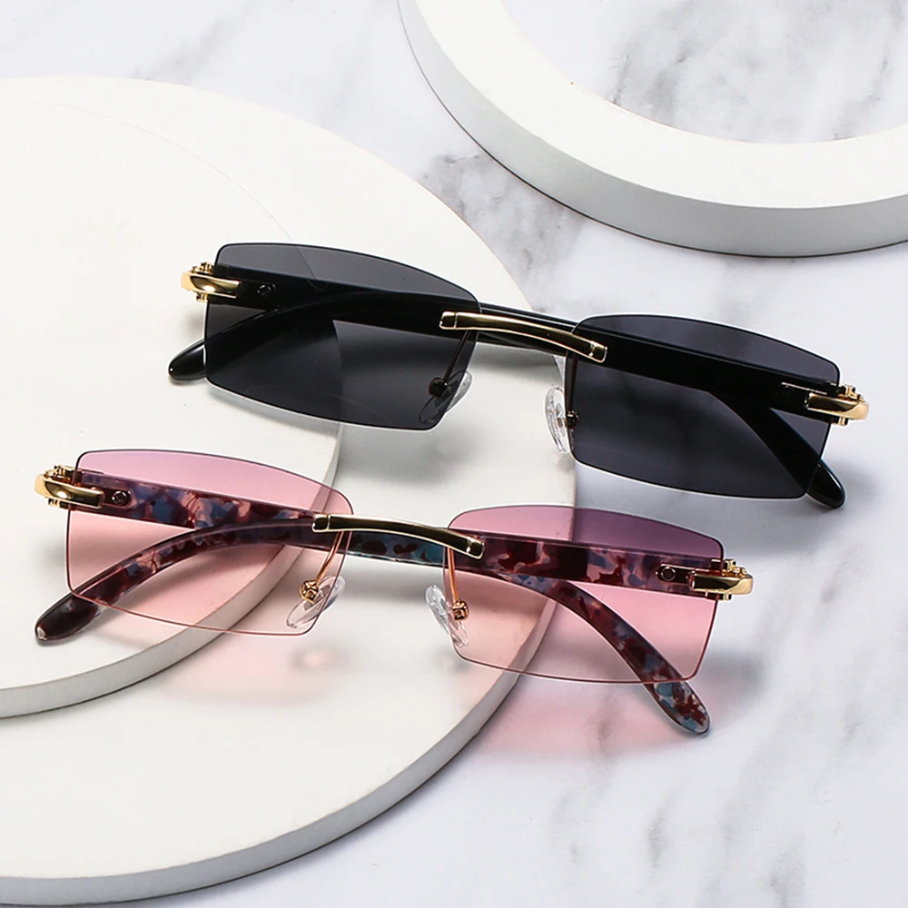 

Fashion Frameless Shades Trendy Punk Sunglasses Rimless Rectangle Sunglasses UV400 Driving Sun Glasses For Men Women