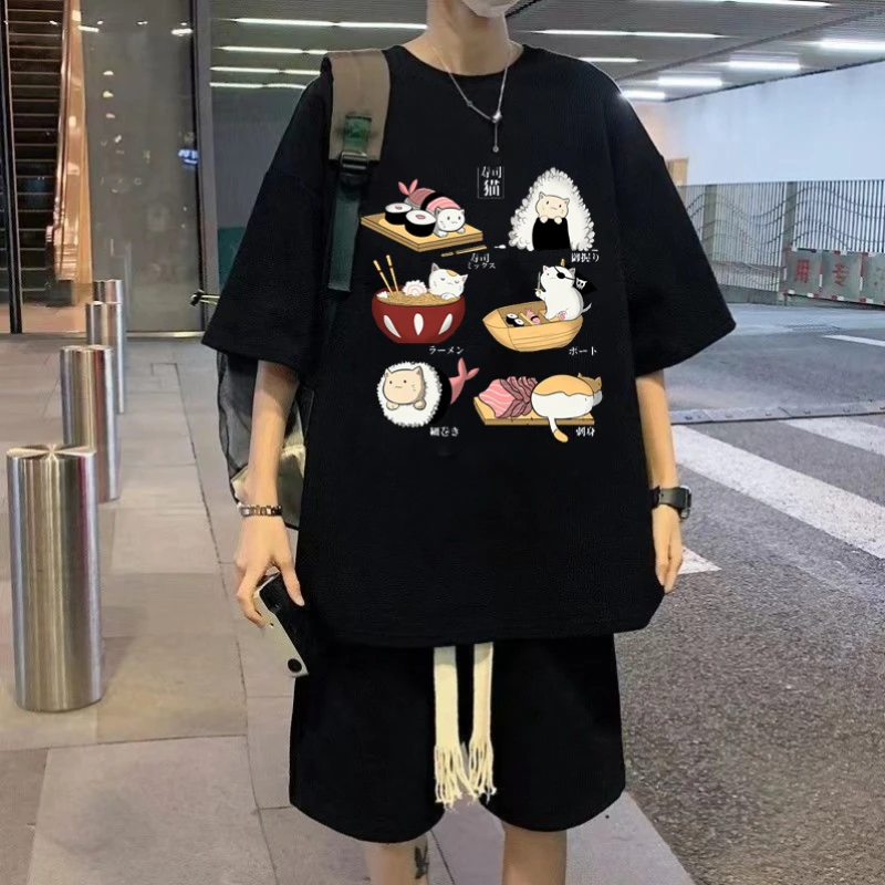 Футболка Y2k мужская с принтом японской еды, Повседневная Свободная рубашка оверсайз с коротким рукавом, с принтом милого кота, суши, в стиле Хай-стрит, Харадзюку 
Футболка Y2k мужская с принтом японской еды, Повседневная Свободная рубашка оверсайз с коротким рукавом, с принтом милого кота, суши, в стиле Хай-стрит, Харадзюку