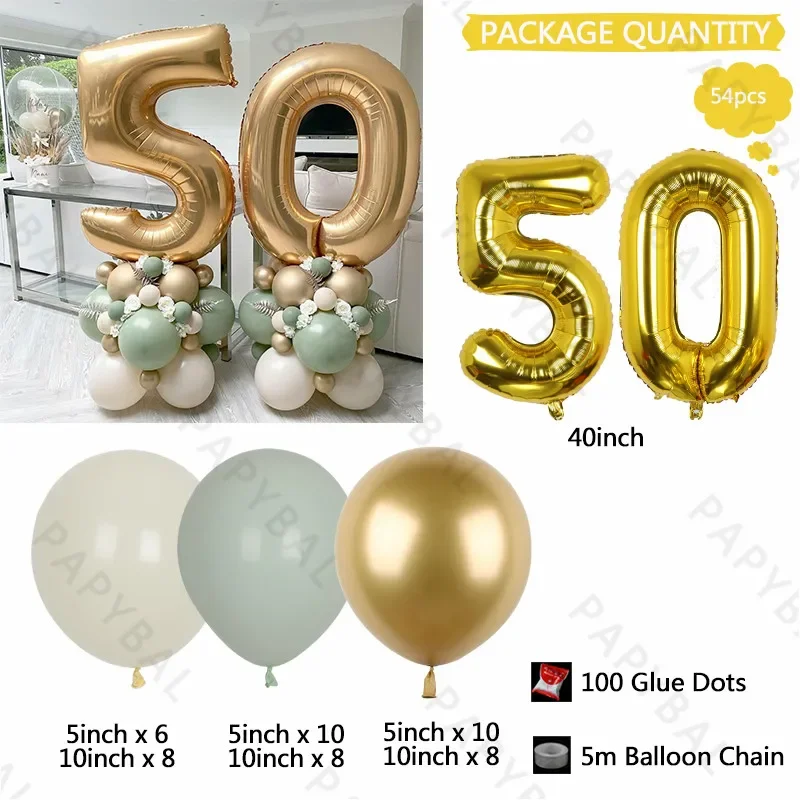 

54Pcs Birthday Balloons Garland Arch Kit 32inch Number Foil Ballons Adult Birthday Globos 20 30 40 50 60th Birthday Decoration