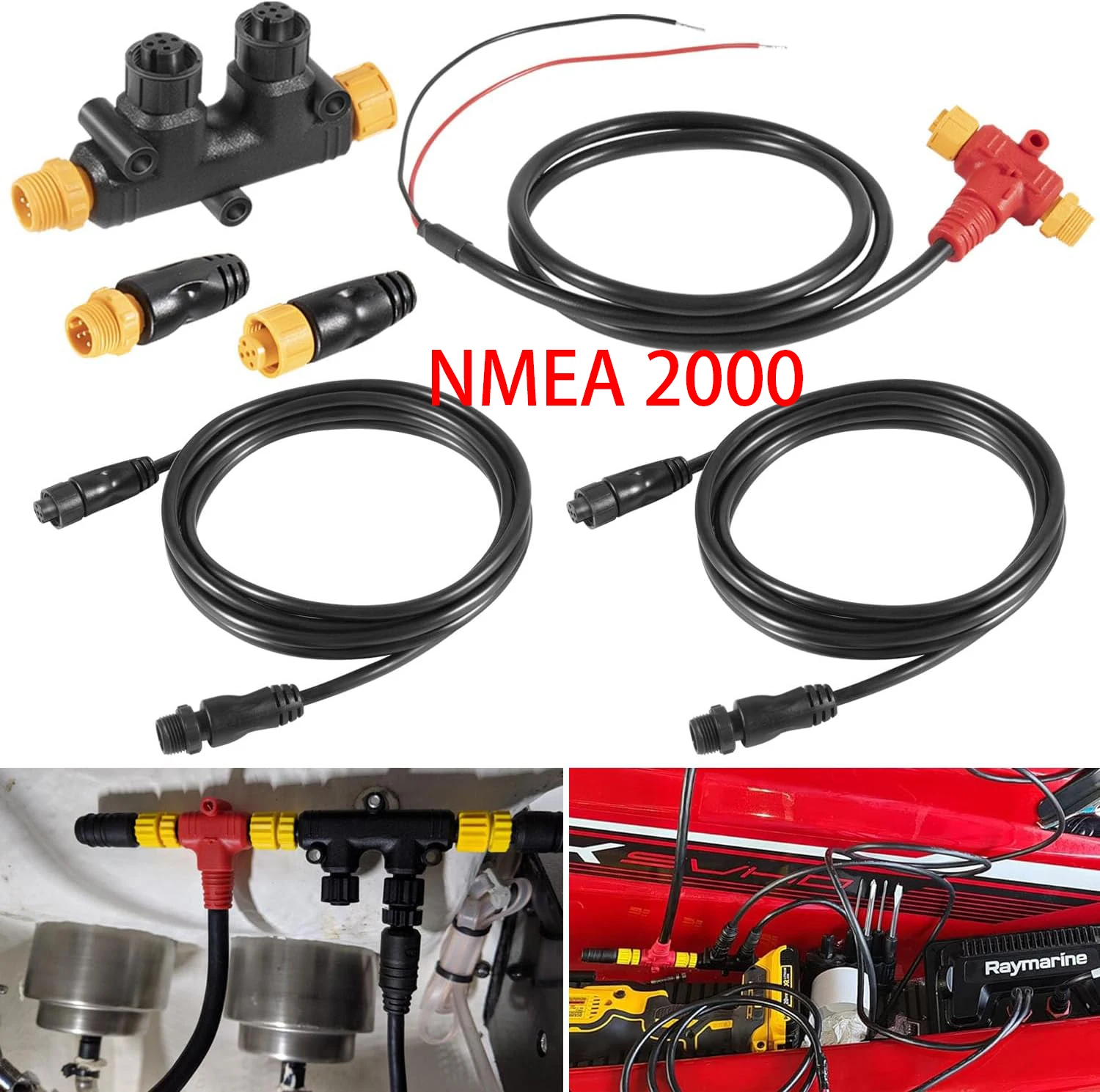 

MX NMEA 2000 Starter Kit Power Cables Drop Cables Dual Tee Connector Terminators Kit for Lowrance Simrad Garmin Dual Device