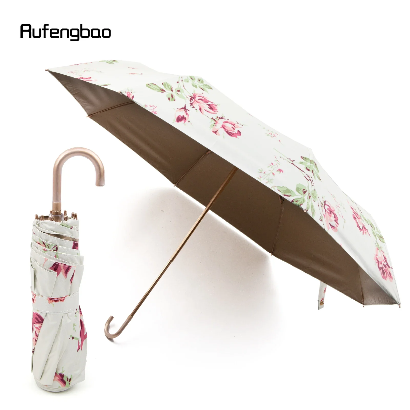 

Женский и мужской зонт с золотым цветком, автоматический зонт, ветрозащитный зонт в солнечные и дождливые дни