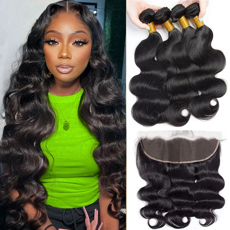 

12A Brazilian Virgin 100% Unprocessed Human Hair Straight Hair Bundles With Closure Frontal 3 Bundles With 13x4 HD Lace Frontal