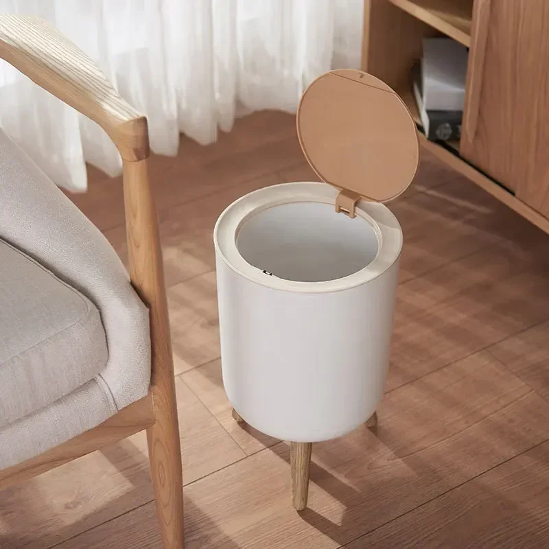 

Can Living Waste Container Kitchen Room Bathroom Wooden Bin Press Garbage Trash Grain Foot With Dustbin Toilet Cover