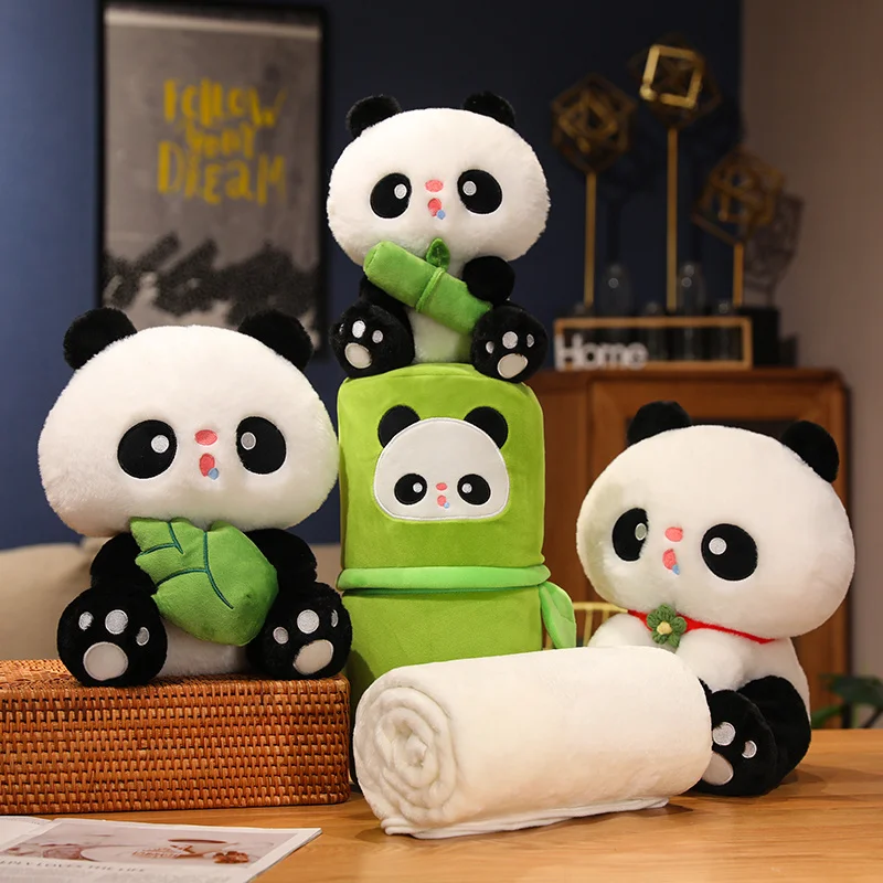

Милая бамбуковая плюшевая игрушка панда стреляющая мягкая забавная панда Медведь бамбуковая трубка с одеялом подушка кукла игрушки для детей девочек Подарки