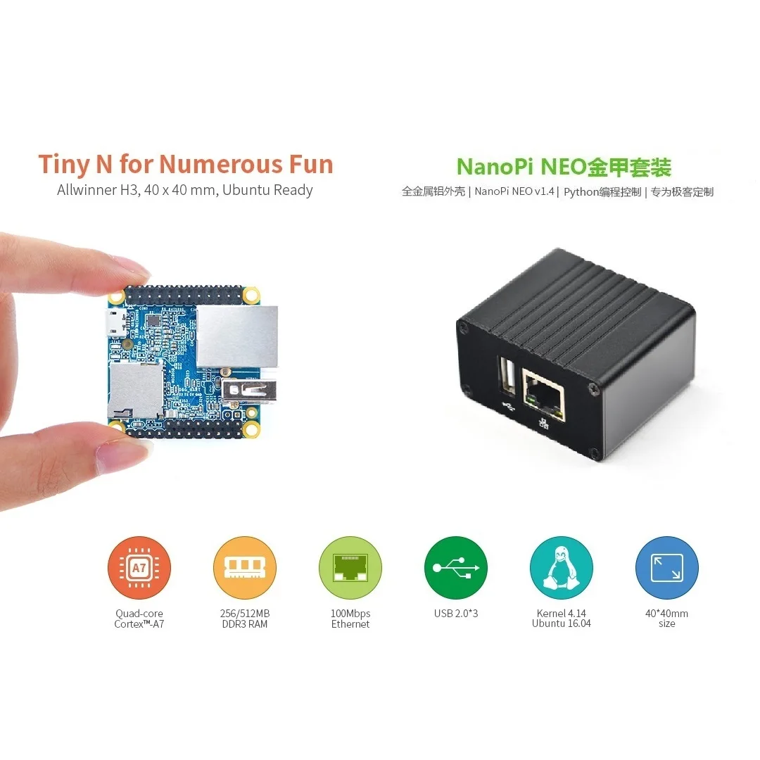 Металлический радиатор NanoPi Neo Kit CNC, модель 256M/512M DDR RAM Allwinner H3, четырехъядерный, 1,2 ГГц, OpenWRT,Ubuntu, Linux Armbian DietPi
Металлический радиатор NanoPi Neo Kit CNC, модель 256M/512M DDR RAM Allwinner H3, четырехъядерный, 1,2 ГГц, OpenWRT,Ubuntu, Linux Armbian DietPi