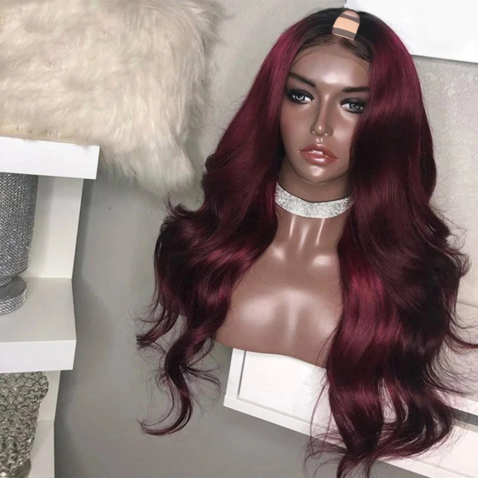 

Burgundy 99j Transparent V Part Wigs Human Hair Body Wave U Part Wigs For Women Pre Plucked 250% Density None Lace Wig