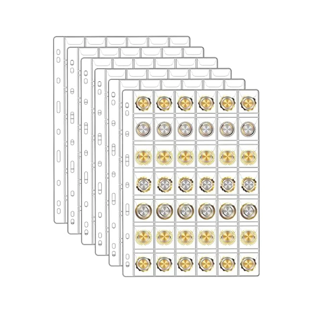 

6Sheets Coin Collection Pages for Collectors, Coin Pages,for Dollar Bill Stamp,42-Pockets Per Sheet/252 Pockets in Total