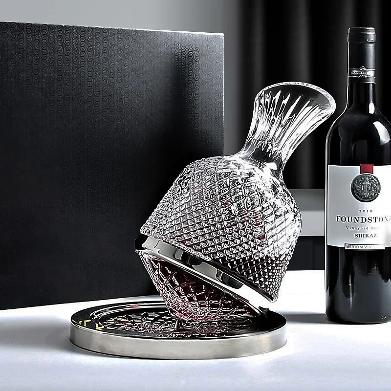 

Стеклянный дозатор для бутылки, зеркальный диспенсер, аэратор, украшение в подарок, 1500 мл, графин, хрустальный стакан, вращающийся кувшин для вина 360