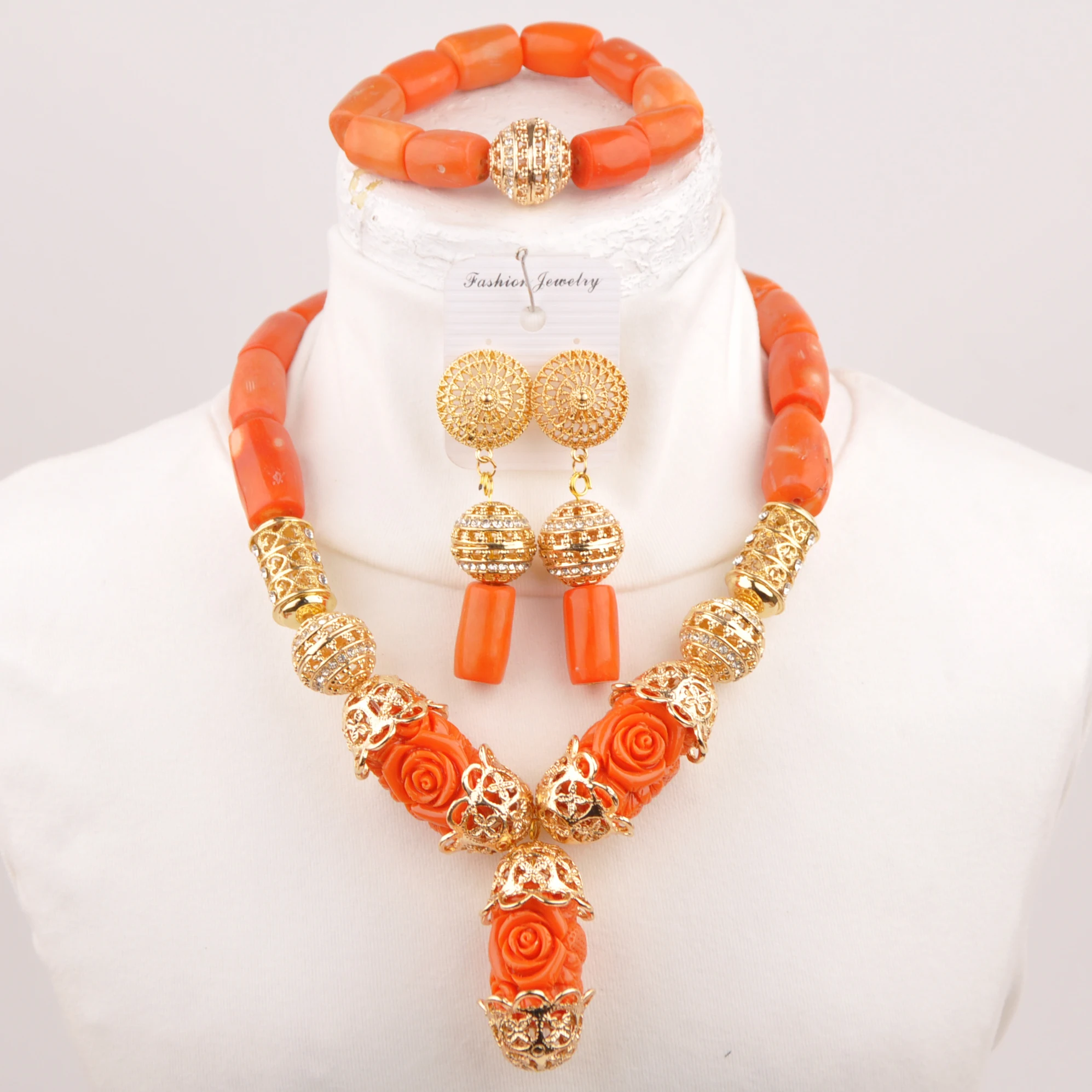 

Orange Original Coral Beads Jewelry Sets Nigerian Wedding African Jewelry Set for Women