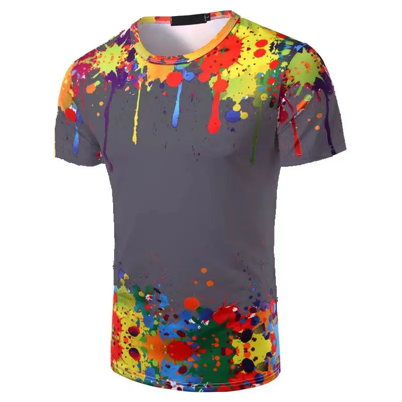 

Men's Clothing Big Tall Splashed Paint Style 3D Printing Short Sleeve Tee Grey Custom Plus Size Oversized Graphic T-shirts
