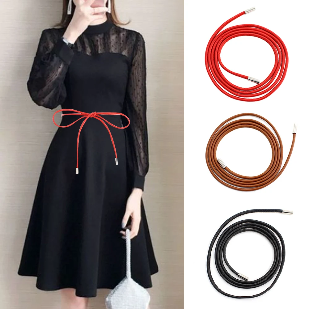 

Faux Leather Slim Belt Vintage Long Waist Rope Solid Color Thin Waist Chain Dresses String Waistband Women Knotted Waist Belt