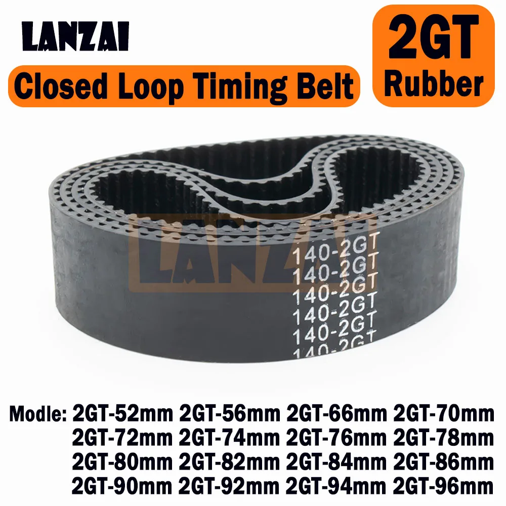 

LANZAI Rubber 2GT Timing Belt Closed Loop C=52 56 66 70 72 74 76 78 80 82 84 86 90 92 94 96mm Belt W=6/10/15mm for 3D Printer