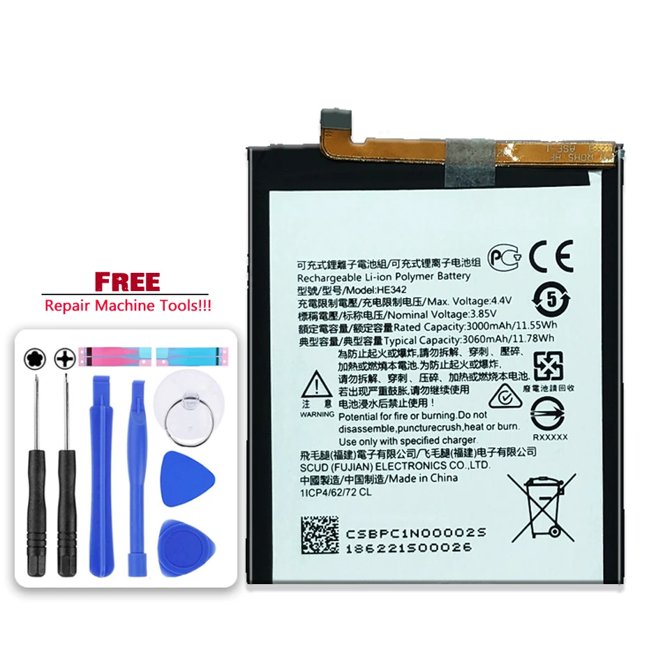 HE342 Battery For Nokia X6 2018 6.1 Plus TA-1099 X5 TA-1109 5.1 Plus HE 342 Bateria NokiaX6 TA 1099 + Free tool
HE342 Battery For Nokia X6 2018 6.1 Plus TA-1099 X5 TA-1109 5.1 Plus HE 342 Bateria NokiaX6 TA 1099 + Free tool