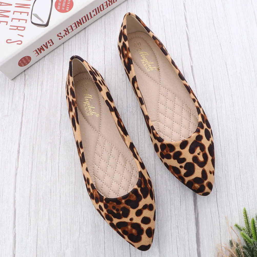

Fashion Leopard Shoes Flat-heeled Shoes Pointed Shoes Leisure for Women Ladies (Khaki Leopard, Size 37)